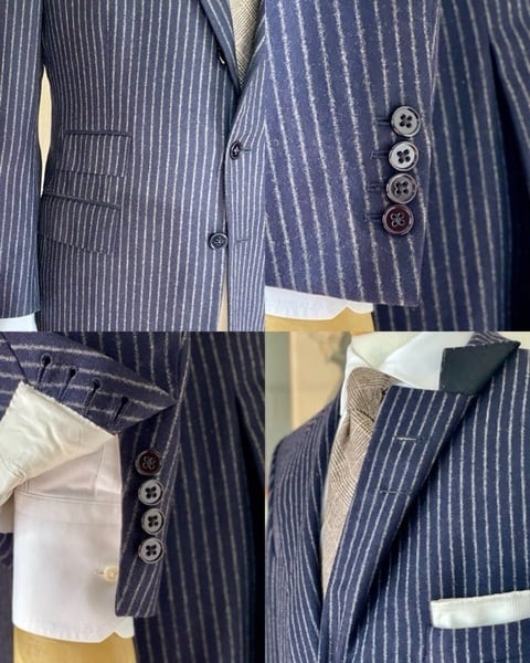 チェスターバリー、英国製、ネイビー ストライプ ビジネススーツ、サイズＡ５ CHESTER BARRIE ダークネイビー ビジネススーツ - メルカリ