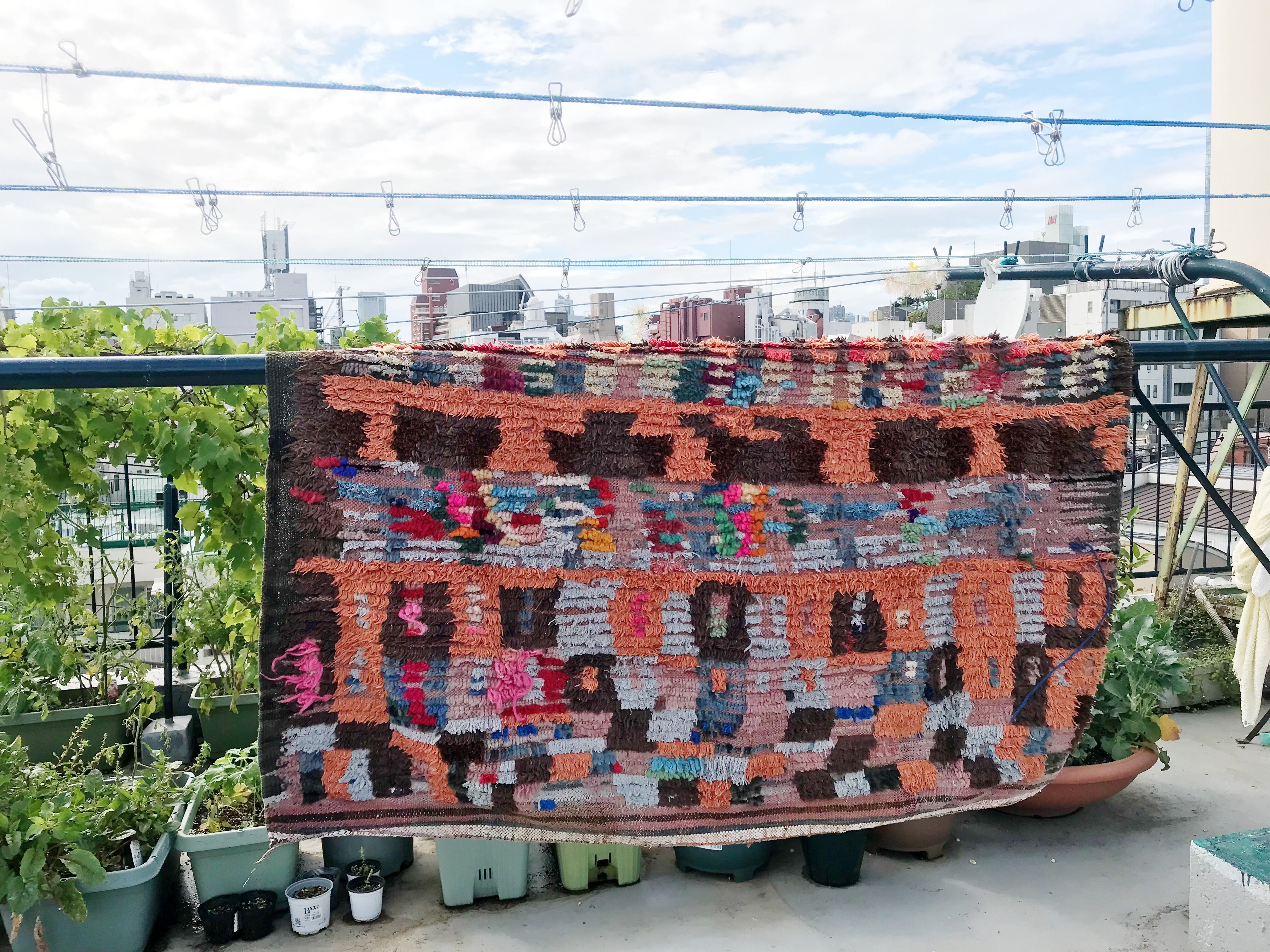 70s moroccan orange berber handmade rug ( ヴィンテージ モロッコ