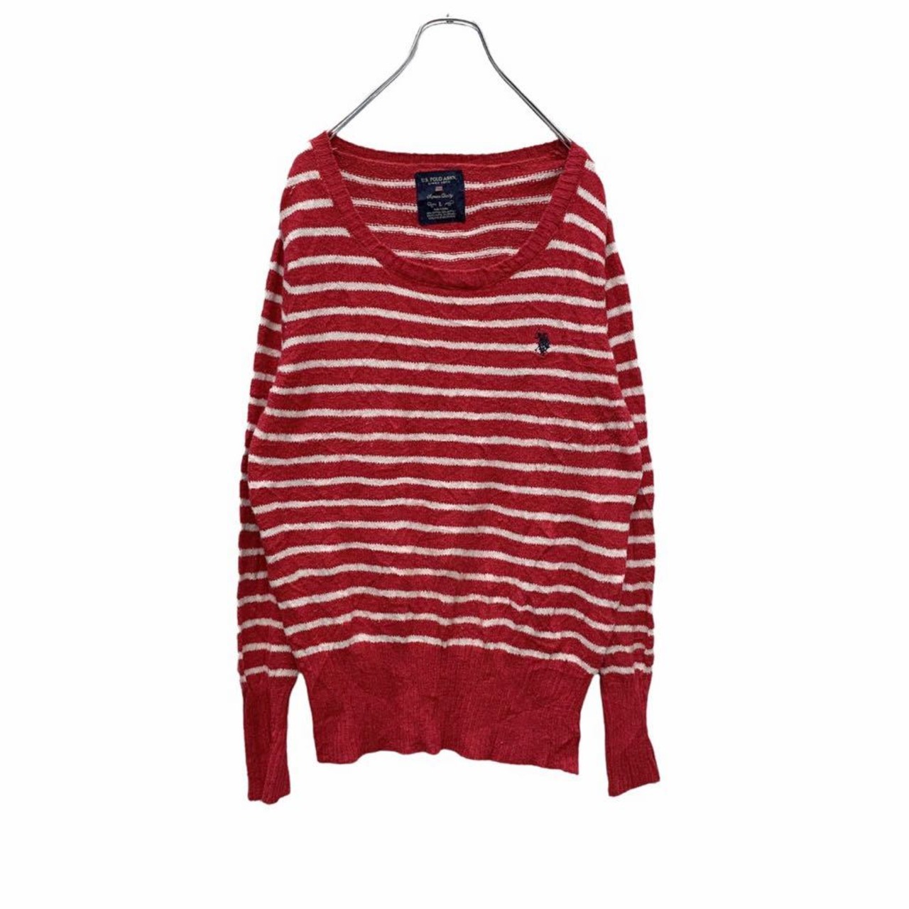 U.S. POLO ASSN ニットセーター L レッド ホワイト ボーダー ユーエス 