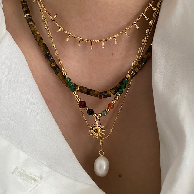 CHAIレトロなパール太陽花ネックレス 3s