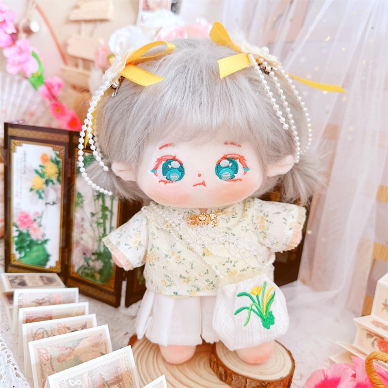 20cm ぬいぐるみ対応 かわいい 花柄トップス＋スカート＋パール