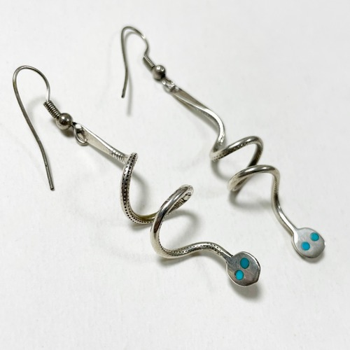 Vintage Zuni Snake Native Sterling Pirced Earrings Made By Effie Calavaza