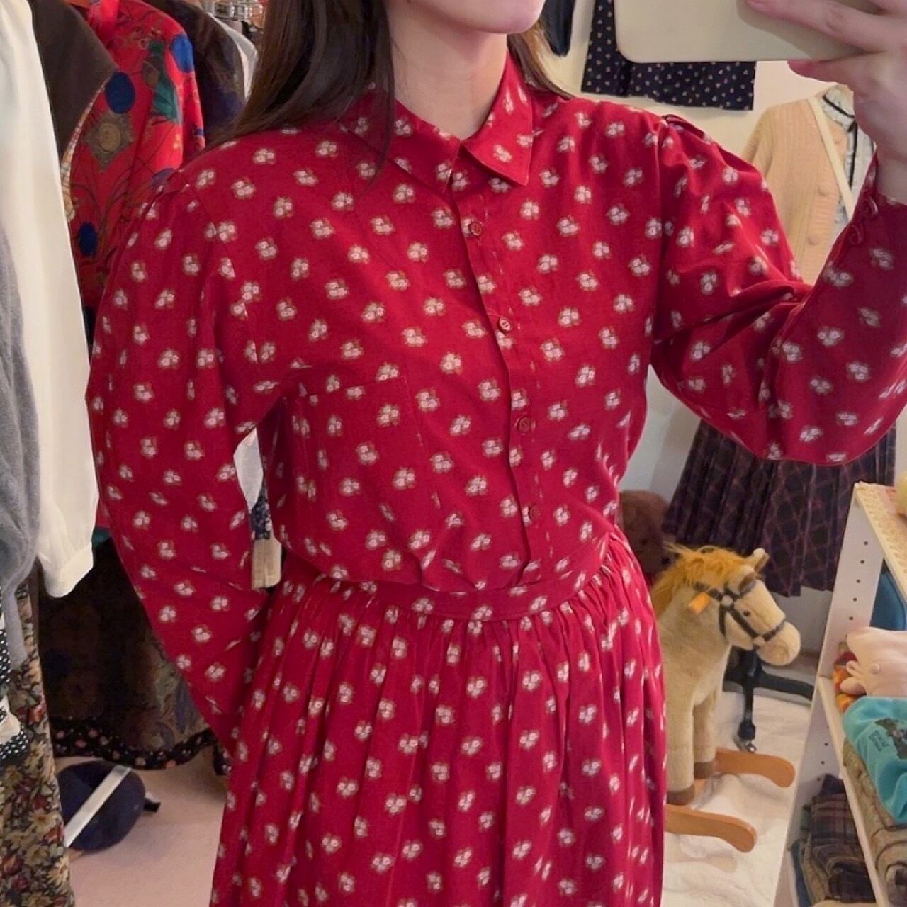 mini flower red shirt & skirt set up