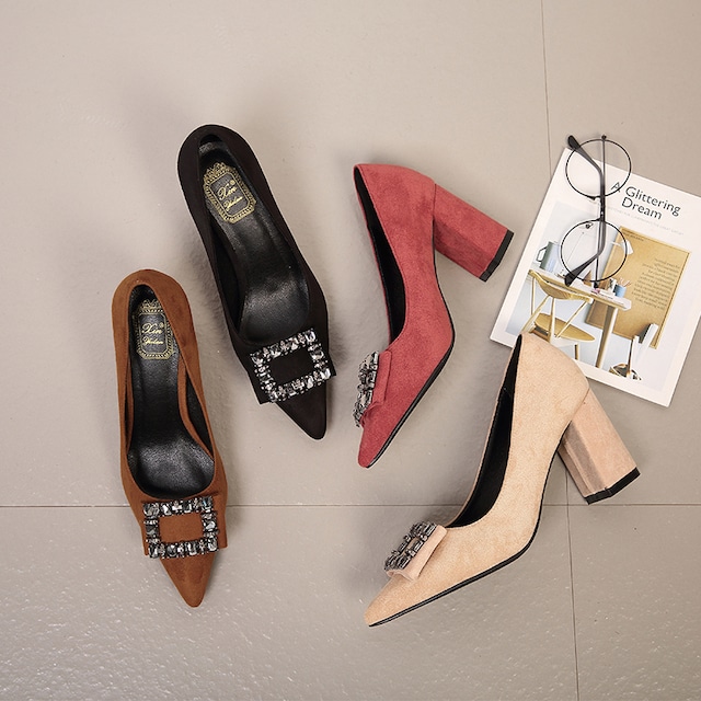 SQUARE BUCKLE CHUNKY HEEL PUMPS　20.0-26.5㎝