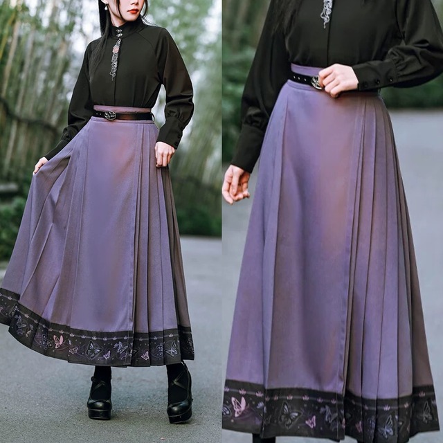 XLまで❣️】スカート 紫 プリーツスカート マキシ ロング 原宿  