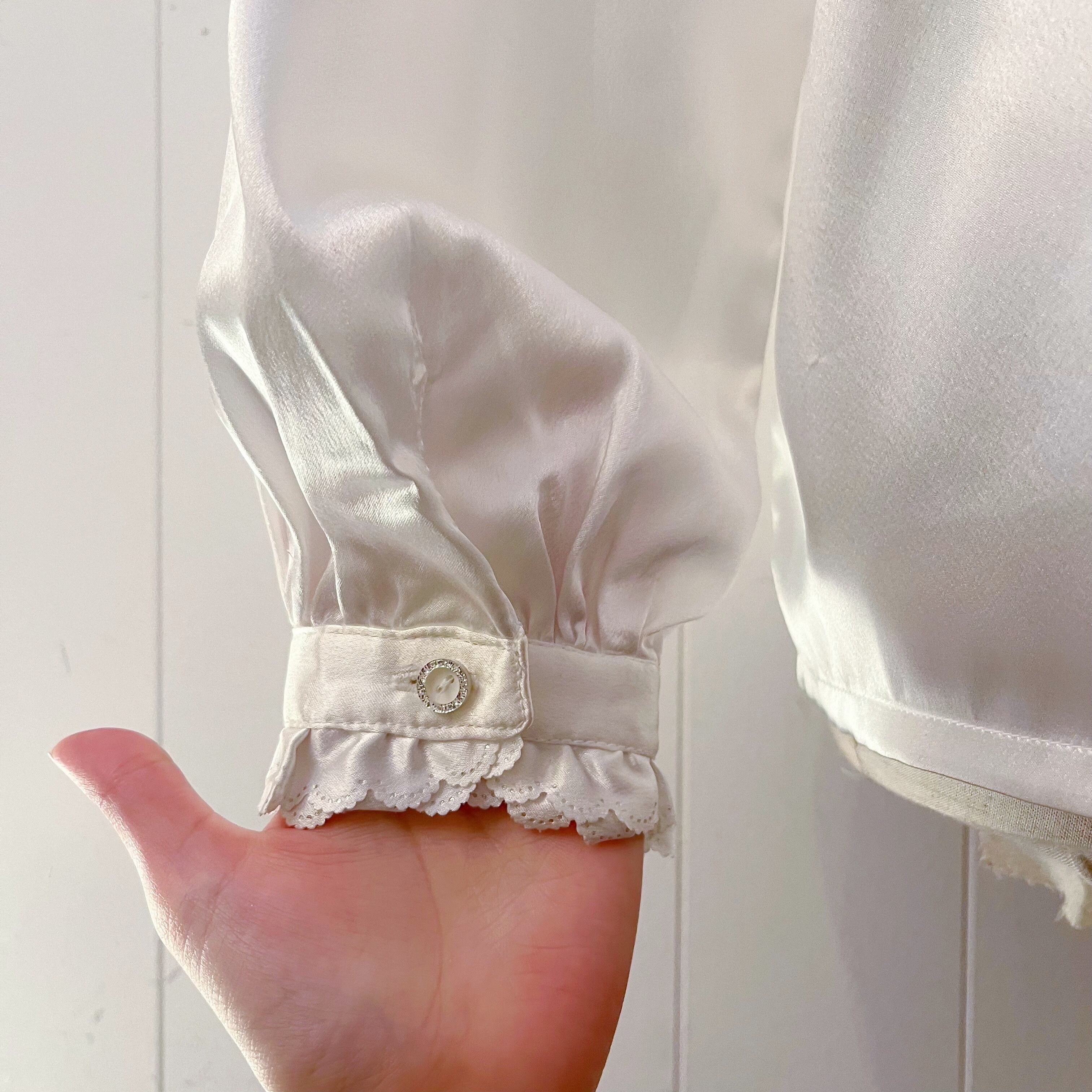 white frill stand collar blouse
