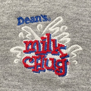 【Russell】メキシコ製 ワンポイントロゴ 刺繍 Dean's milk chug ミルクチャグ アドバタイジング スウェット トレーナー L グレー US古着