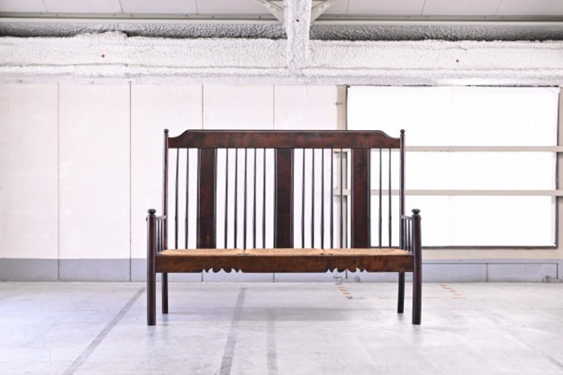 松本民芸家具 ラッシ2人がけベンチ （小さな二人掛けの椅子 幅120cm弱 