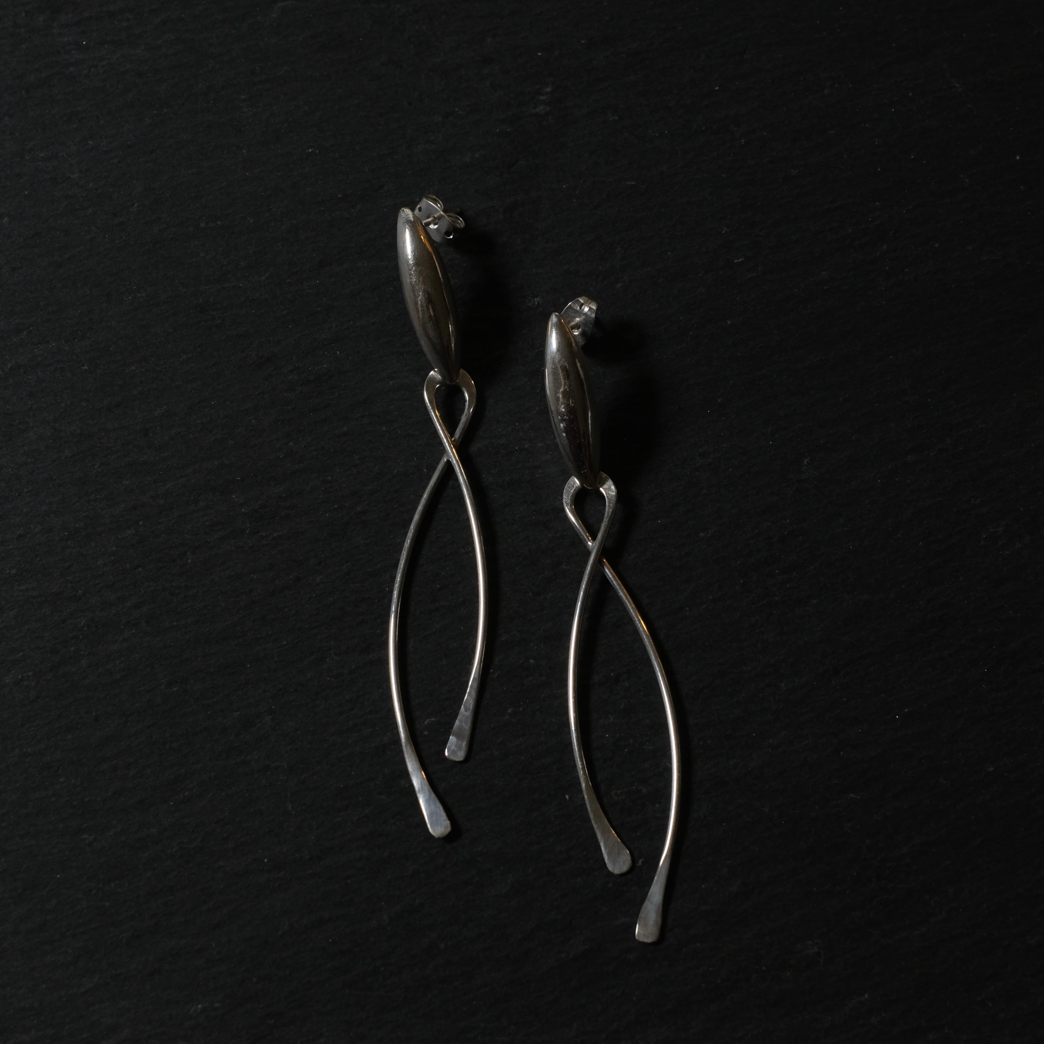 メキシコ タスコ製 Taxco シルバー925 ビッグ2Wayデザインピアス/軽研磨仕上げ/両耳