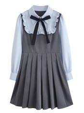 【0126】Pleated Skirt Girly Ribbon Long Sleeve Dress