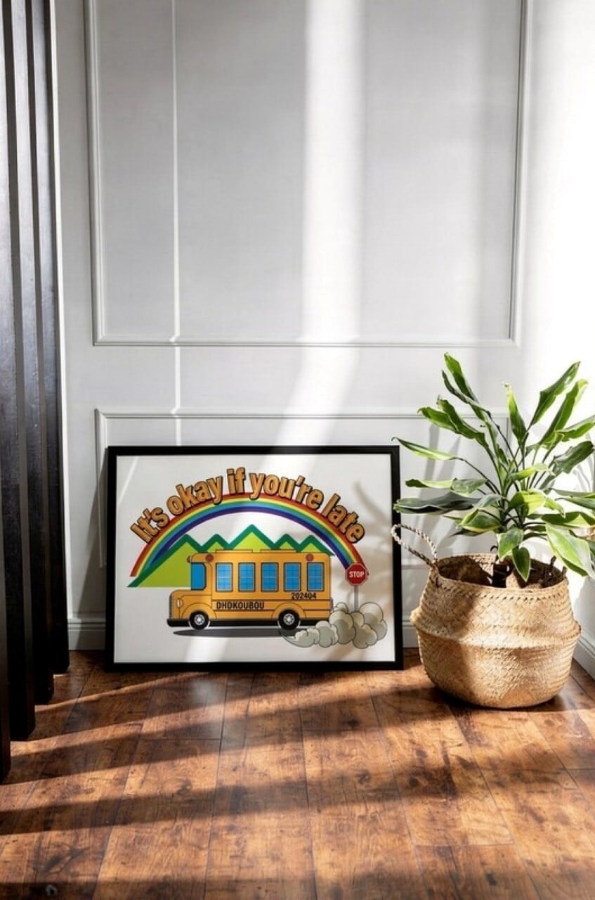 DHD(M)004【フレーム付きインテリアポスターA2　スクールバス】