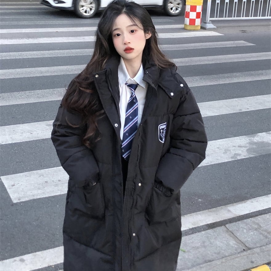 ダウンジャケット 中綿 パッド入り ロング丈 JKファッション 原宿 普段