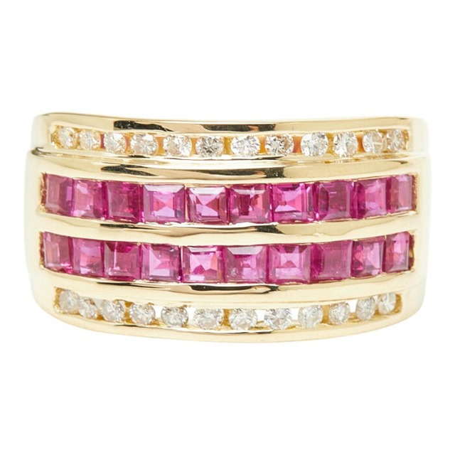 K18YG イエローゴールド ルビー ダイヤモンド ルビー1.70ct ダイヤ0.27ct リング 指輪 レディース 14号 【中古】
