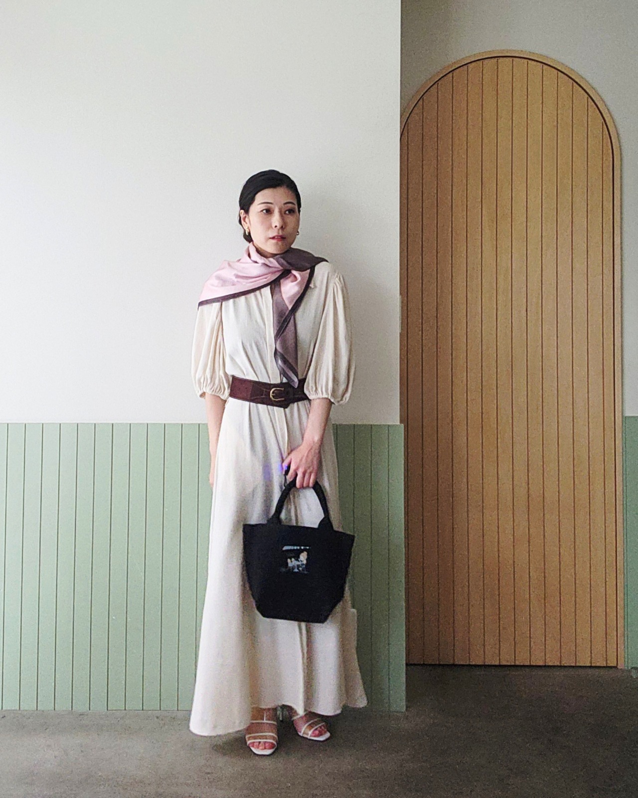 【SAMPLE / 1点限り】シルクスカーフ_展示・撮影使用品（PINK & BROWN） - 5