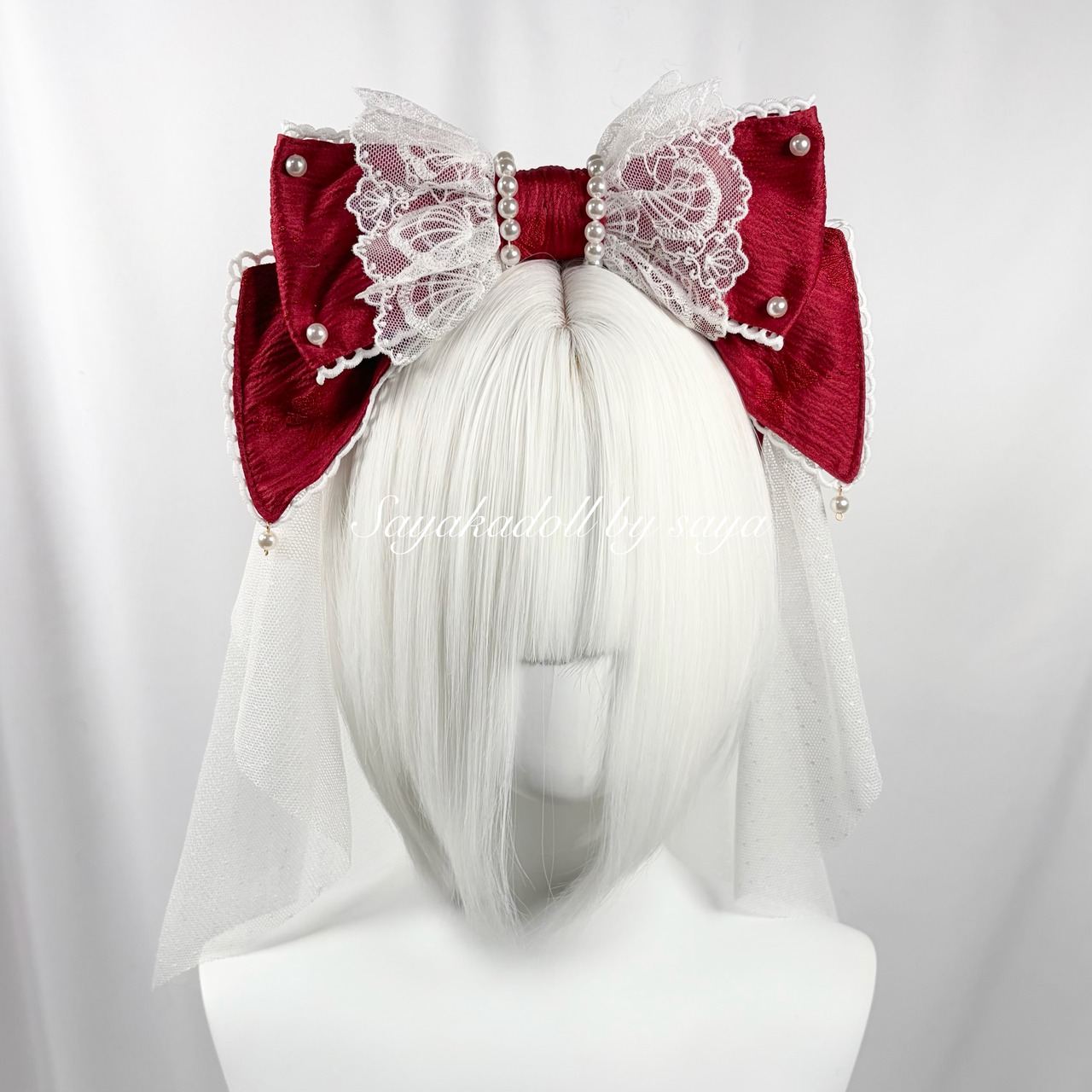 ♡【全7色】MAID ヴェール付き パールリボンカチューシャ black ♡