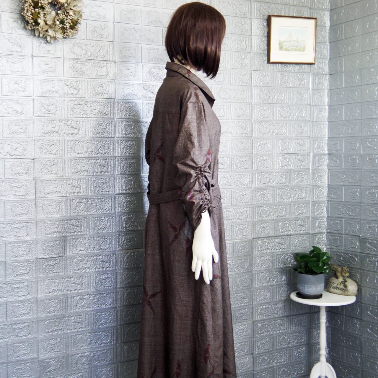 着物リメイク本場泥大島紬7マルキよりコ―トワンピース 2WAY 証紙付き  