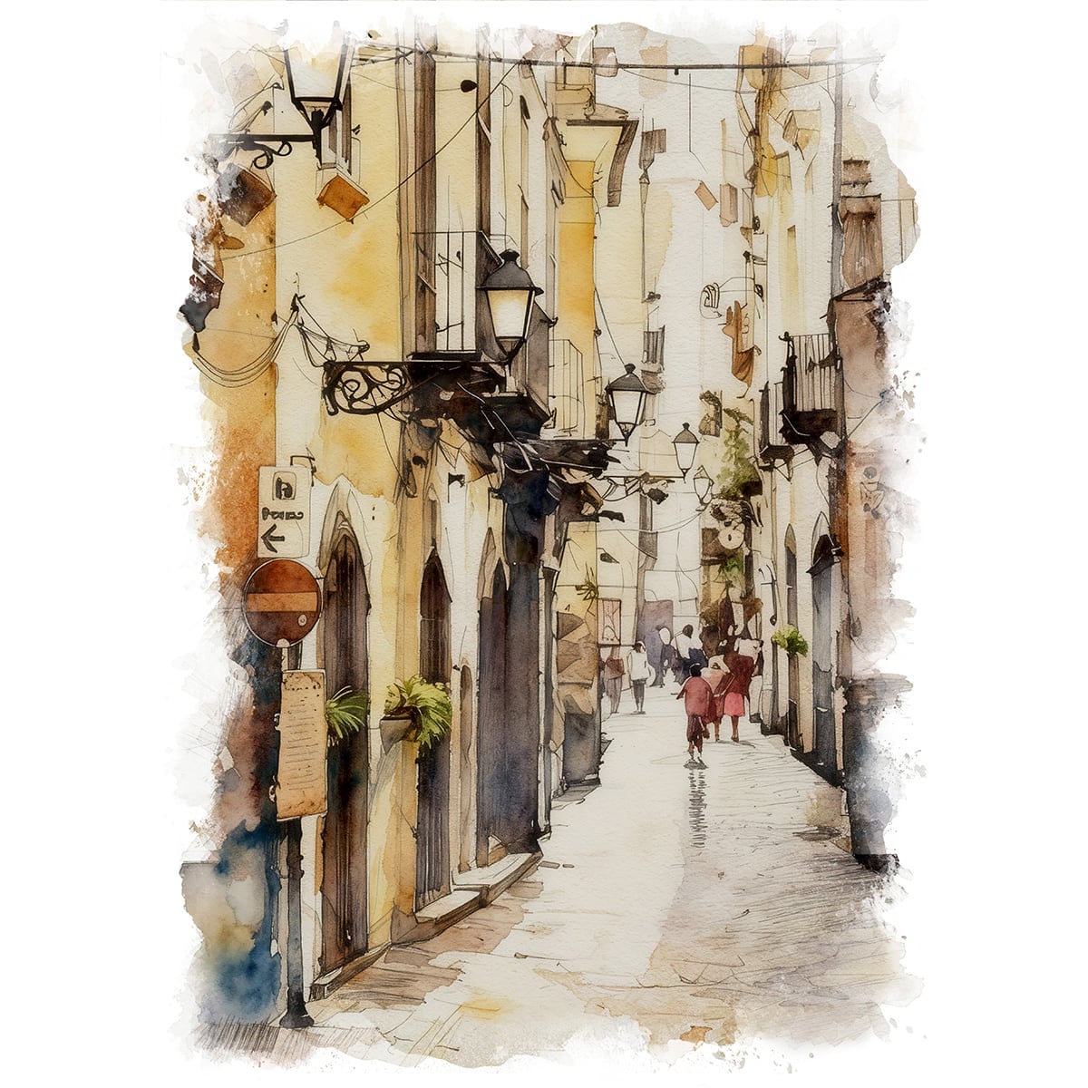 絵画 風景画(街並み) イタリア アマルフィの美しい景色とレモン