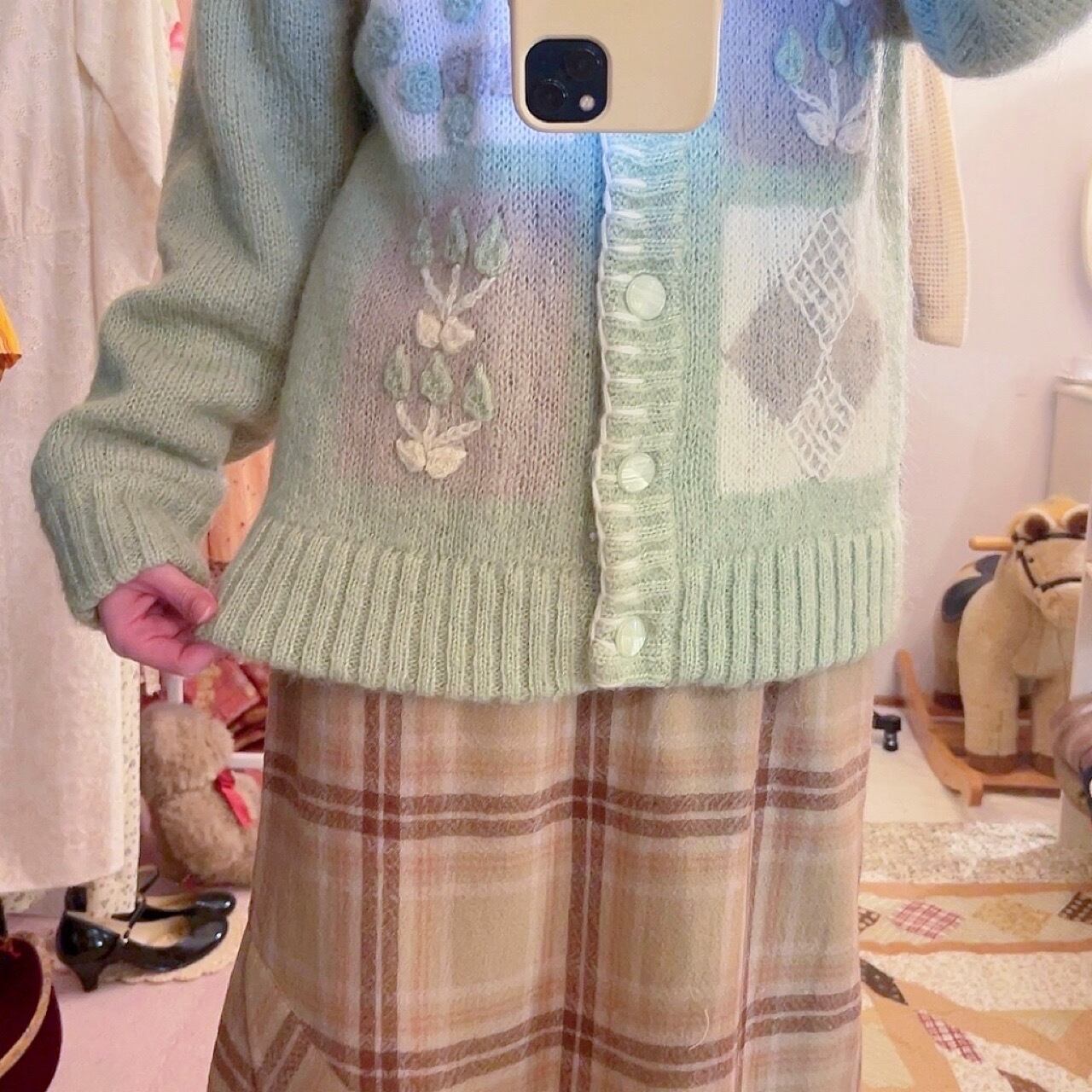 light green flower diamond cardigan