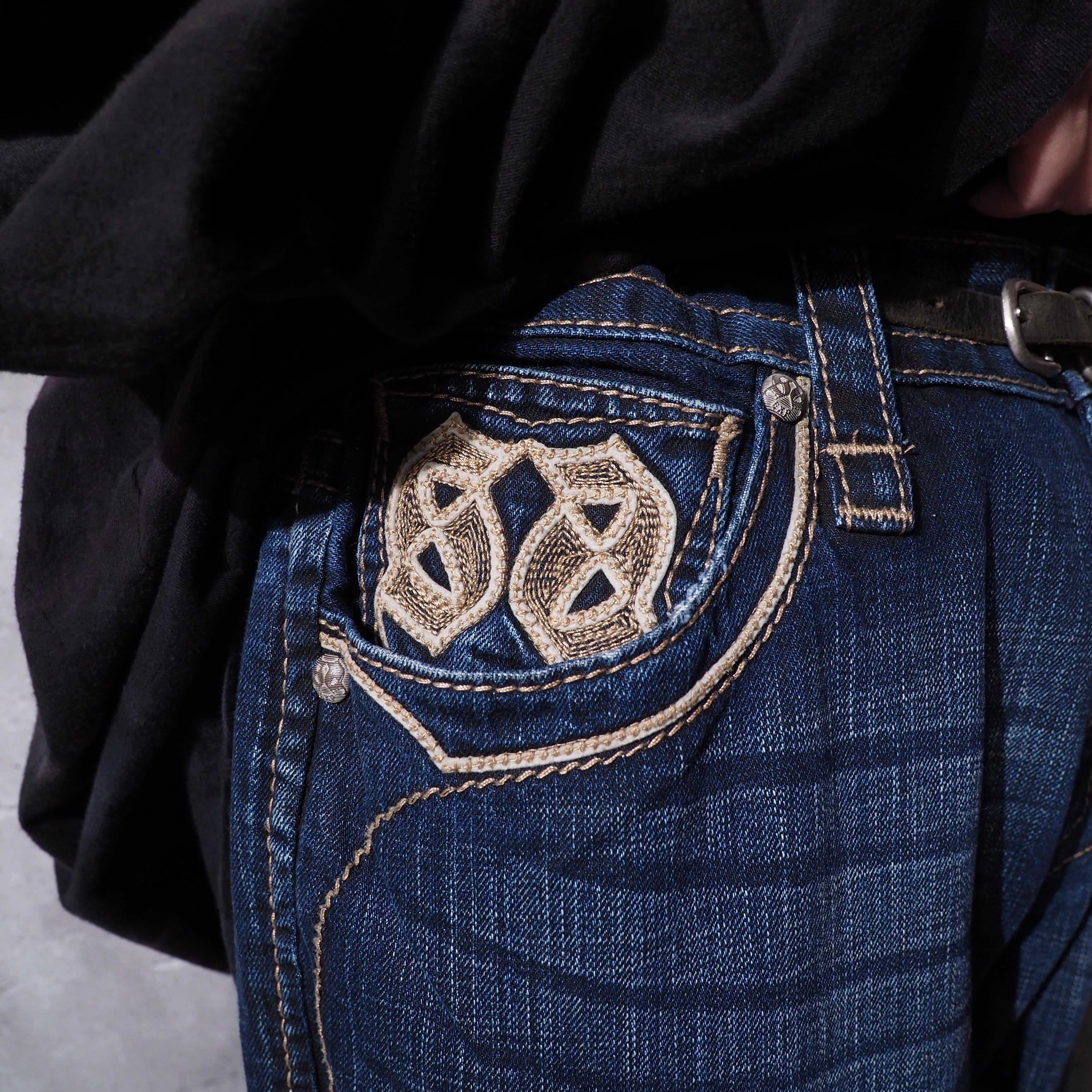 ” Express Jeans ” Street culture Big logo Embossed vintage Indigo Denim pants