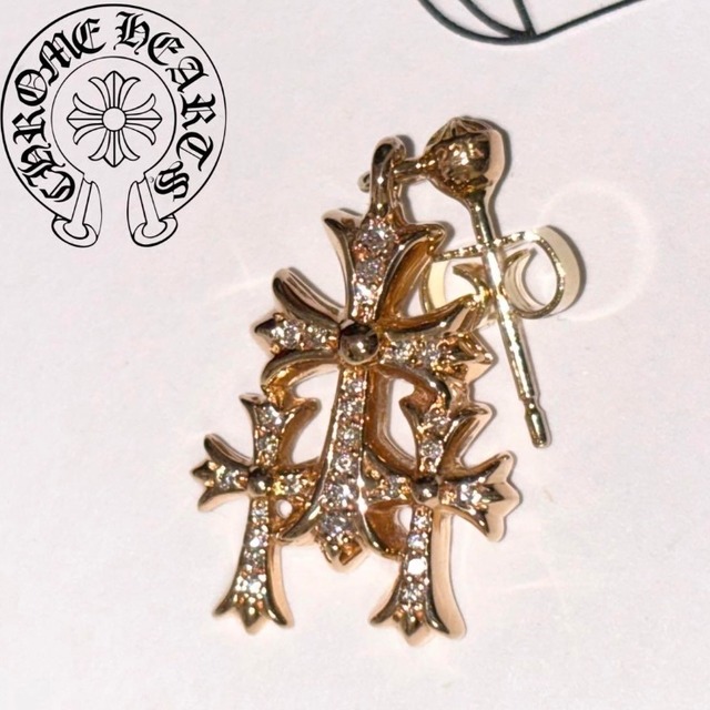 CHROME HEARTS クロムハーツ 22K トリプル CHクロス パヴェダイヤ ピアス