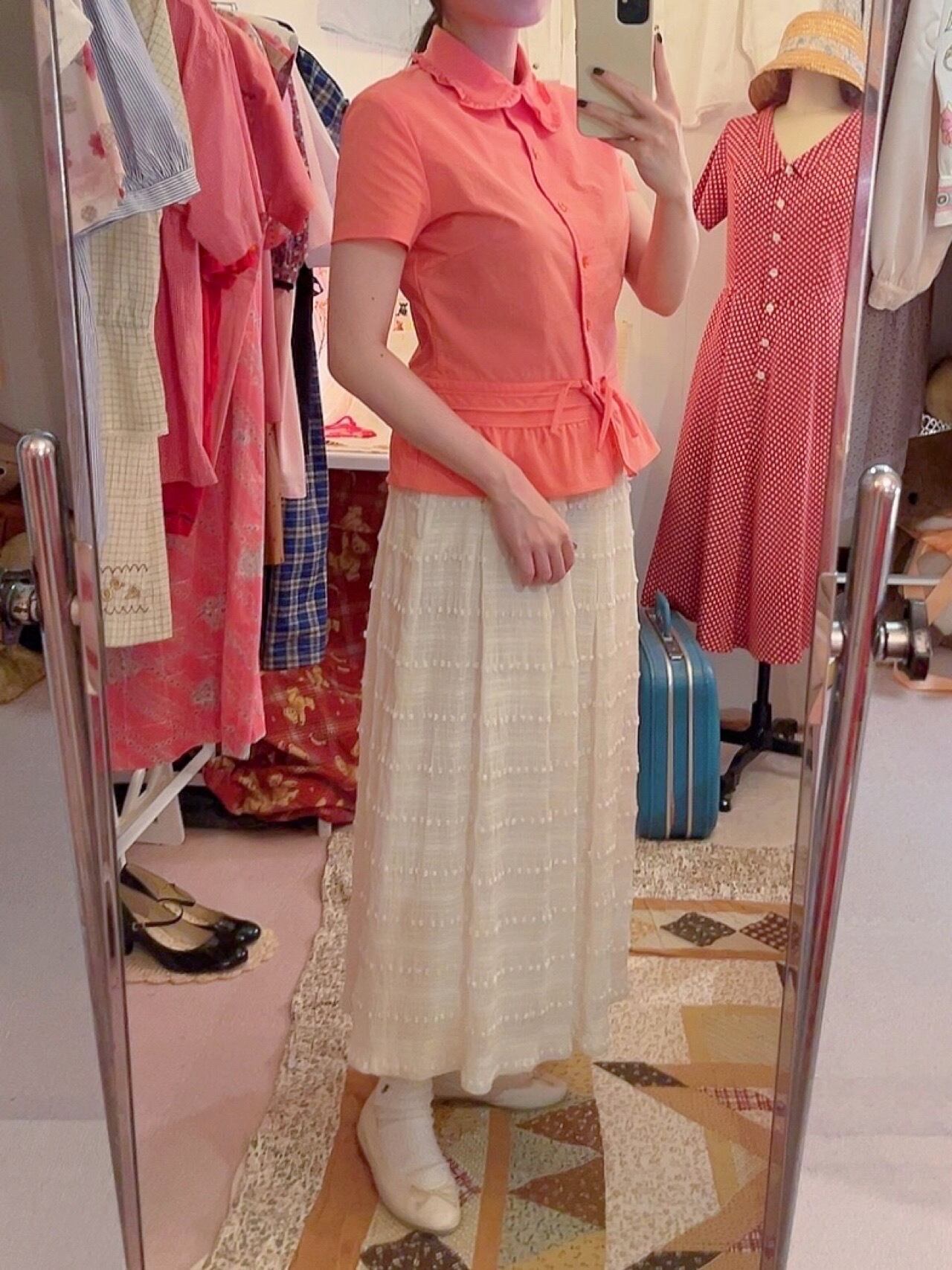 fluorescent pink frill blouse