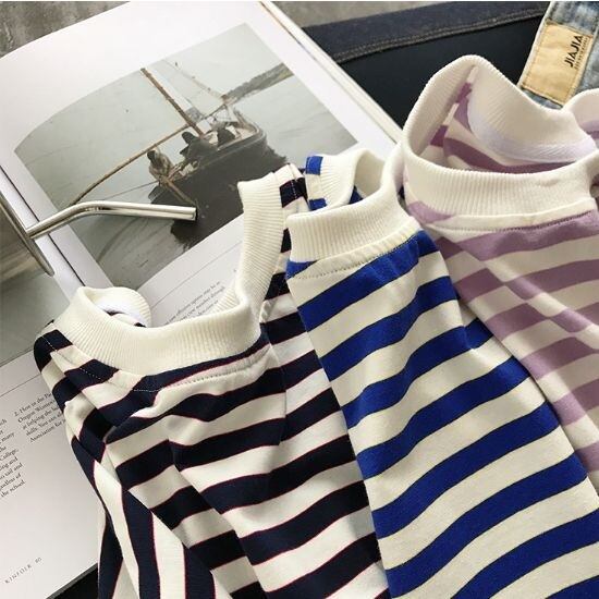 全4色 Tシャツ ボーダー バイカラー ラウンドネック ゆったり