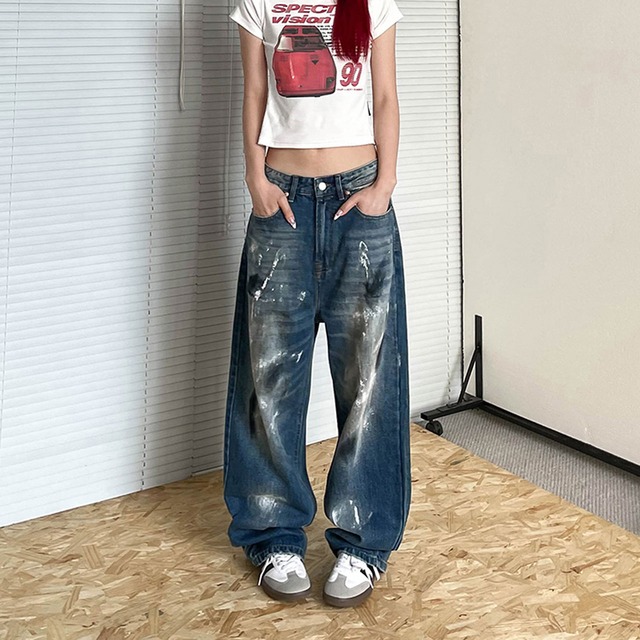 ペイントウォッシュルーズデニムパンツ R00420