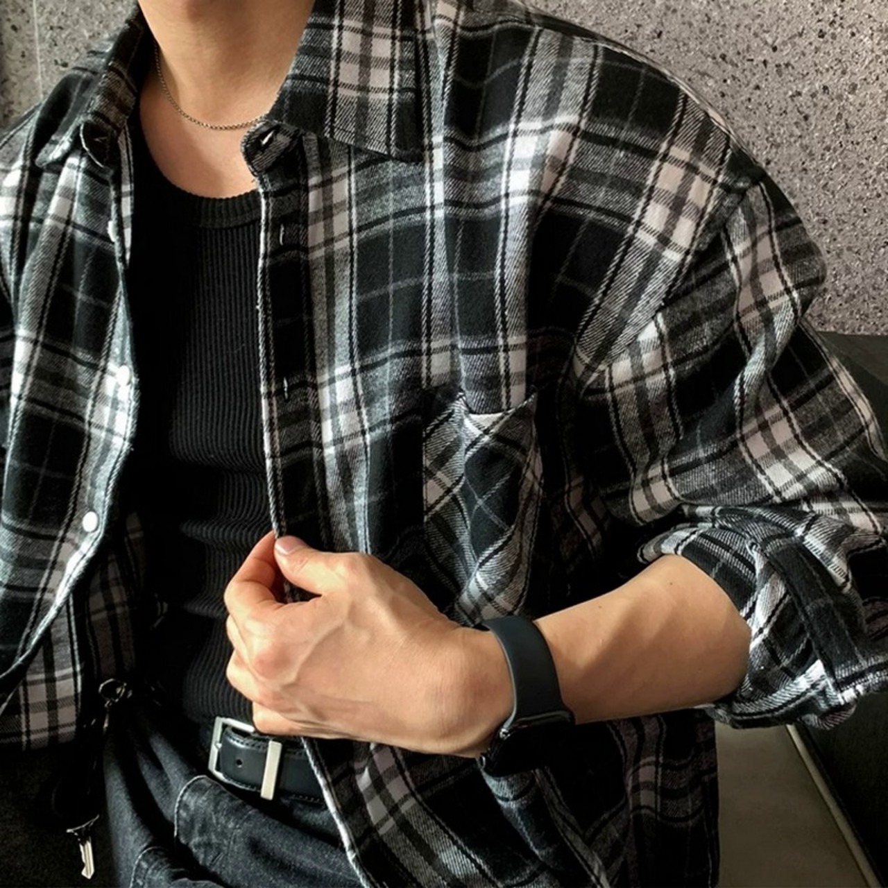 レトロブラックチェック柄シャツ　1247