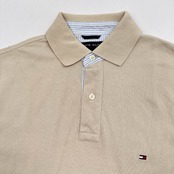 TOMMY HILFIGER トミーヒルフィガー フラッグ刺繍 鹿の子 半袖 ポロシャツ サイズ S /ベージュ/メンズ