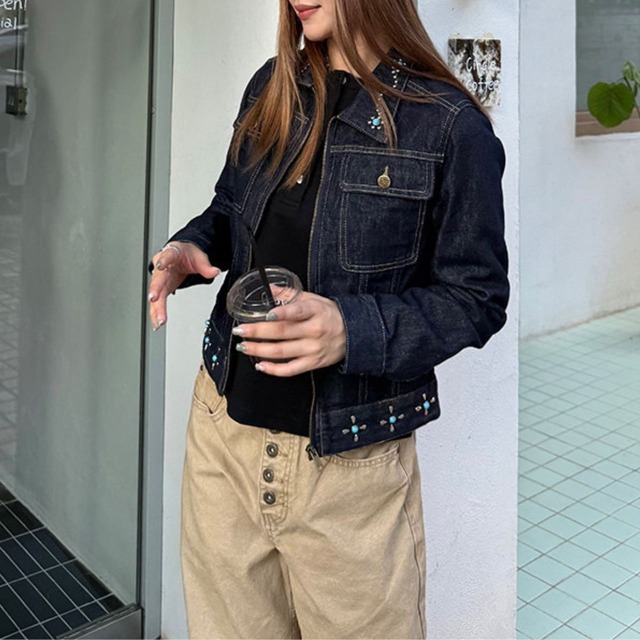 ウエスタンライクスタッズデニムジャケット 1col   R01802