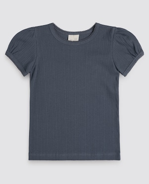 Organic Pointelle T-shirt Storm Blue / Little Cotton Clothes
