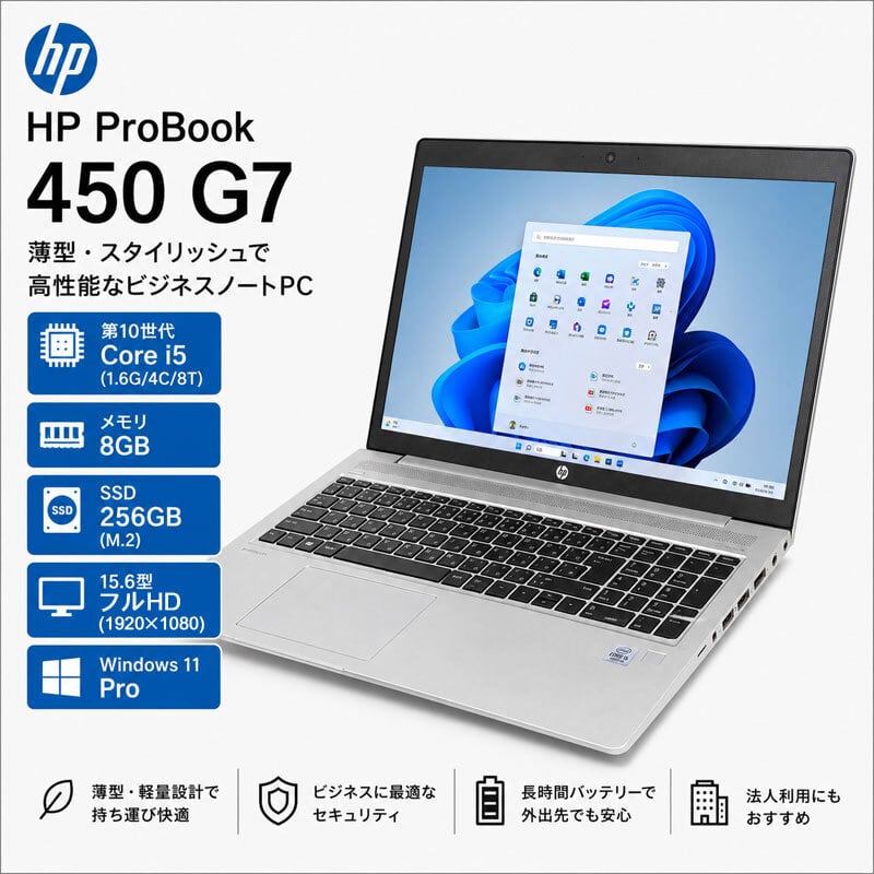 Windows11 第11世代CPU搭載 フルHD液晶 高速SSD使用 ☆ HP ProBook 450
