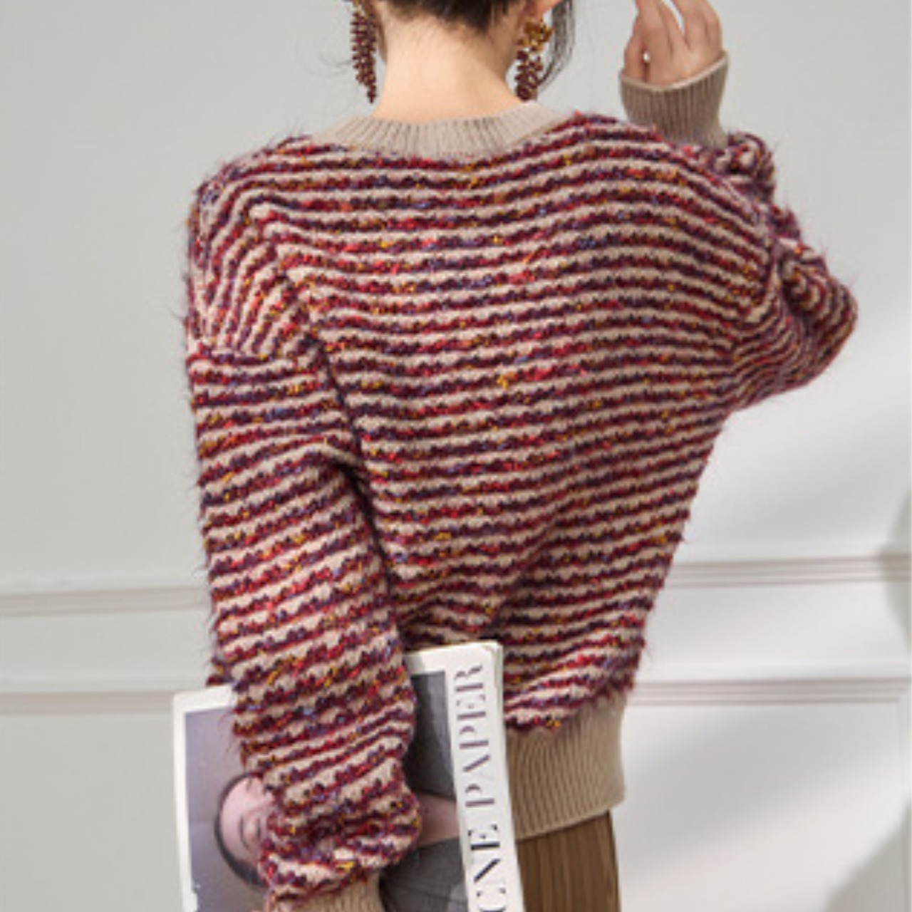 pink Border Knit Pullover T4145