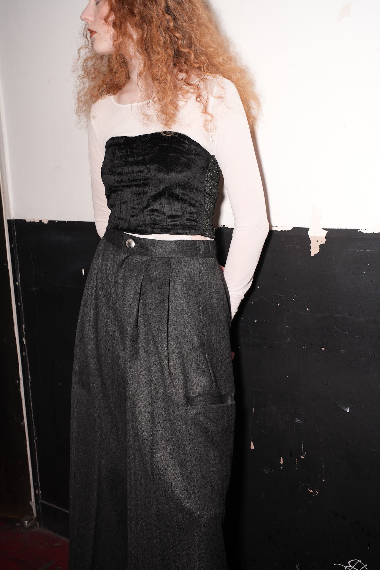 VELOR JERSEY CRINCLE BUSTIER / BLK