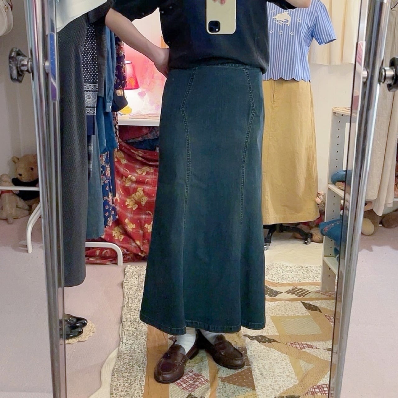 back button slit denim skirt