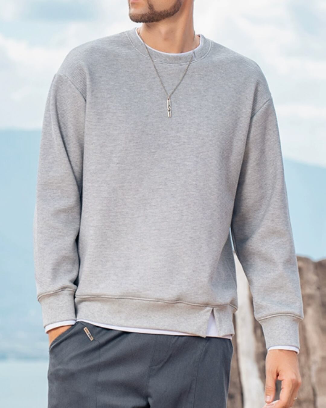 フェイク ツーピーススウェットシャツ E0035