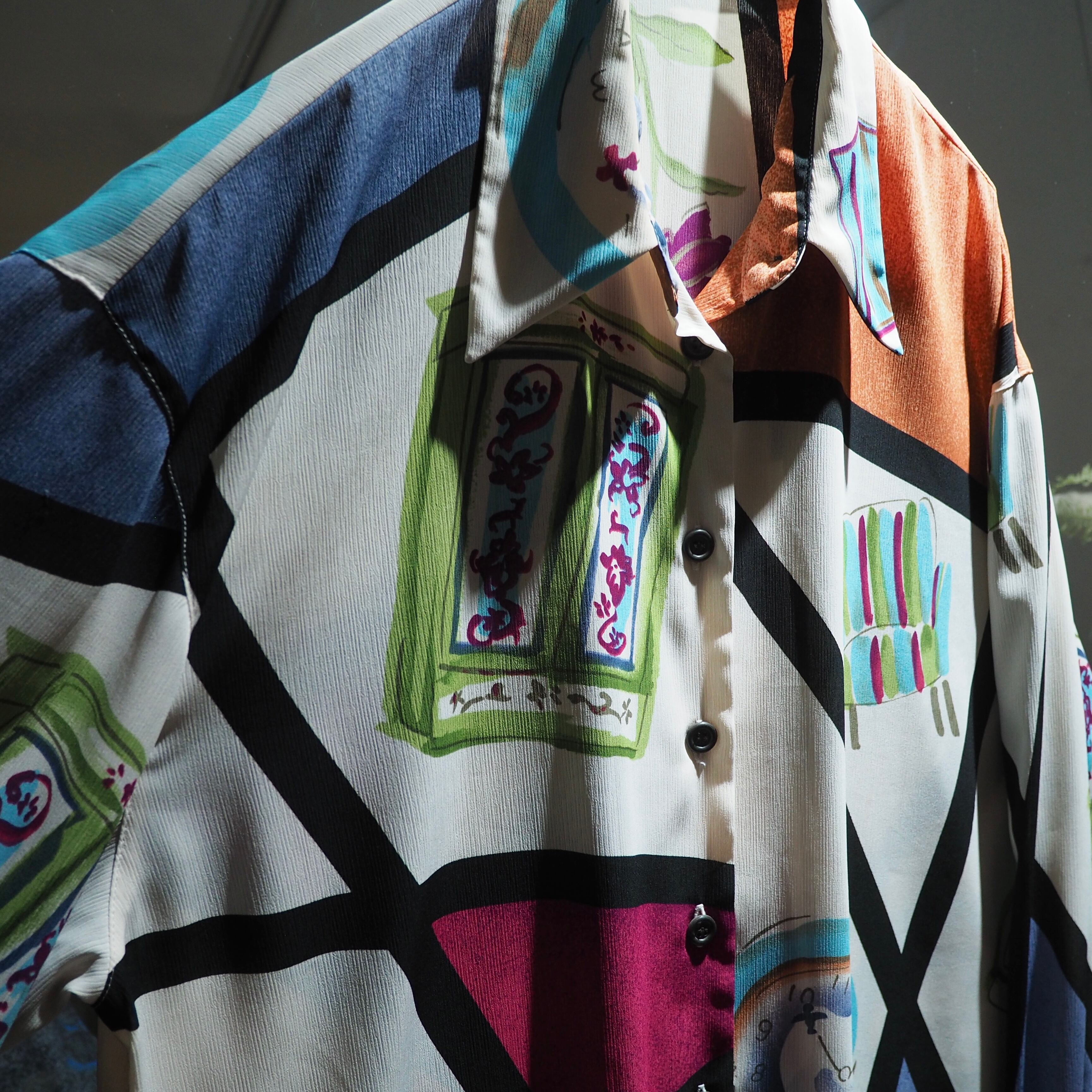 1990s Modern retro art painted vintage Drape shirt