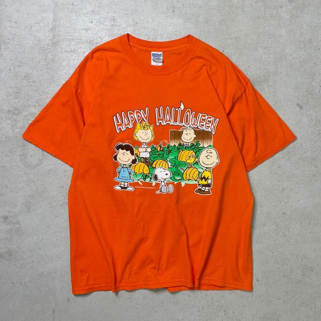 PEANUTS スヌーピー  キャラクタープリントTシャツ HAPPY HALLOWEEN メンズXL 古着 ピーナッツ【Tシャツ】/オレンジ
