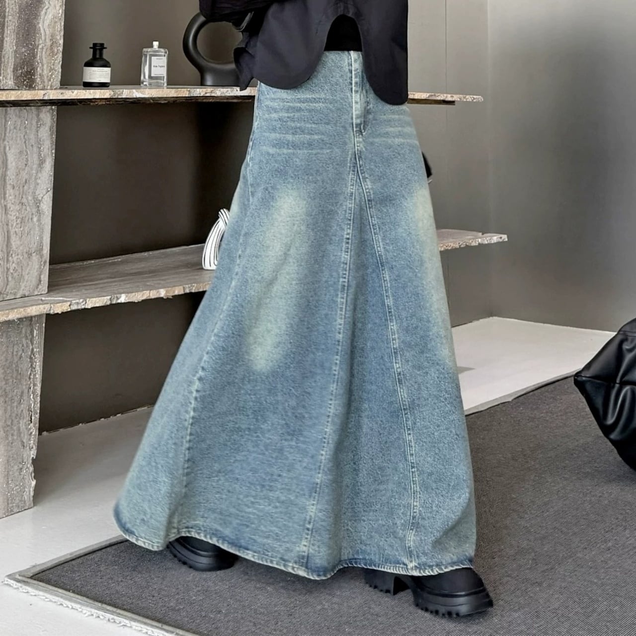 Panelled Denim Long Skirt 01388