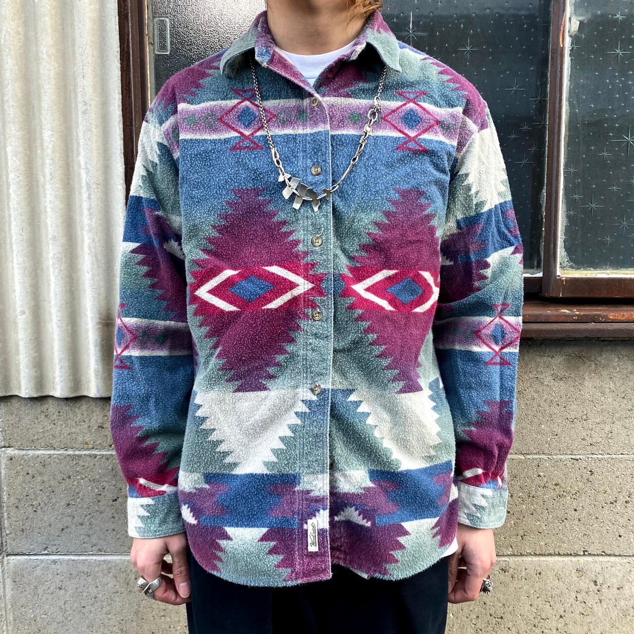 90s USA製 woolrich ネイティブ柄 フリースプルオーバー