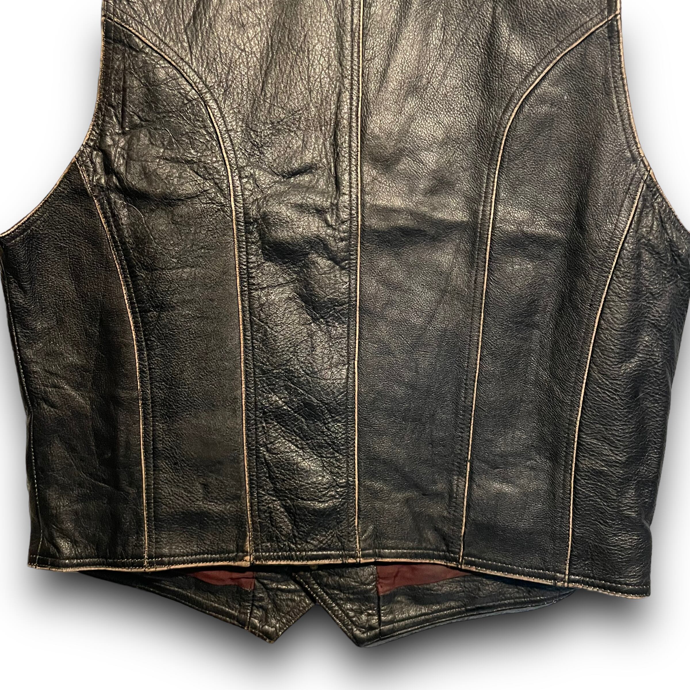 【S】レザーベスト　バイカーベスト　牛革　カウレザー バックルバック S】レザーベストバイカーベスト牛革カウレザー バックルバック