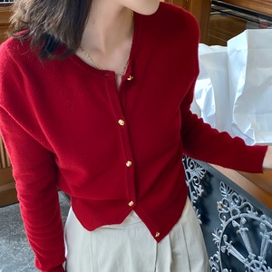 Red knitted retro cardigan 【H00380】