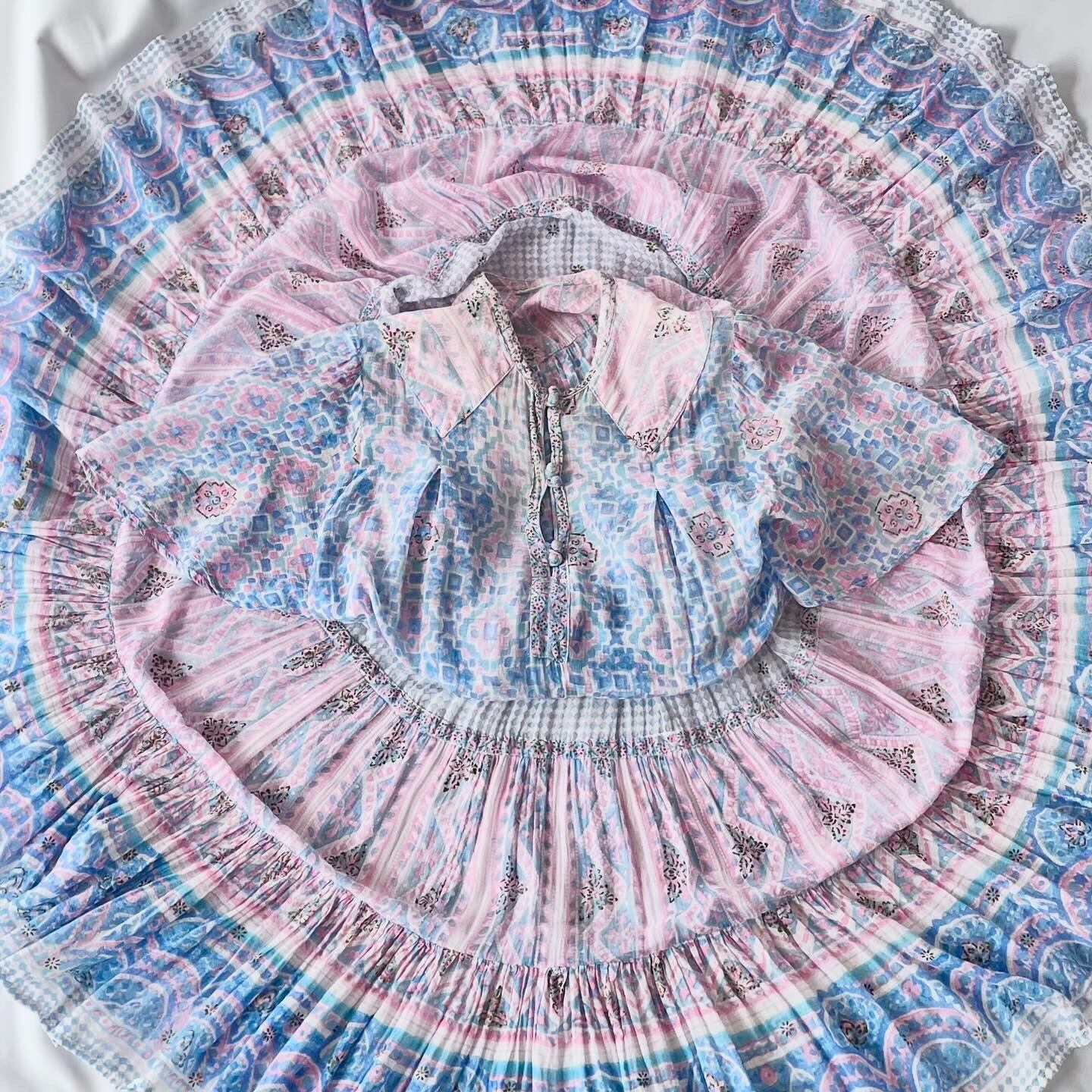 70s indian cotton pink blue onepiece ヴィンテージピンクブルー