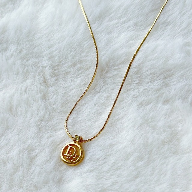 【N7080】Christian Dior logo one stone necklace/クリスチャンディオール/ネックレス
