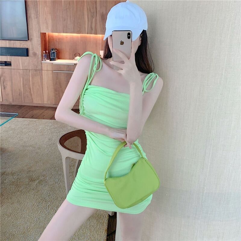 スリムショートスカート バンドプリーツドレス レディース ハンチェンe10720695569