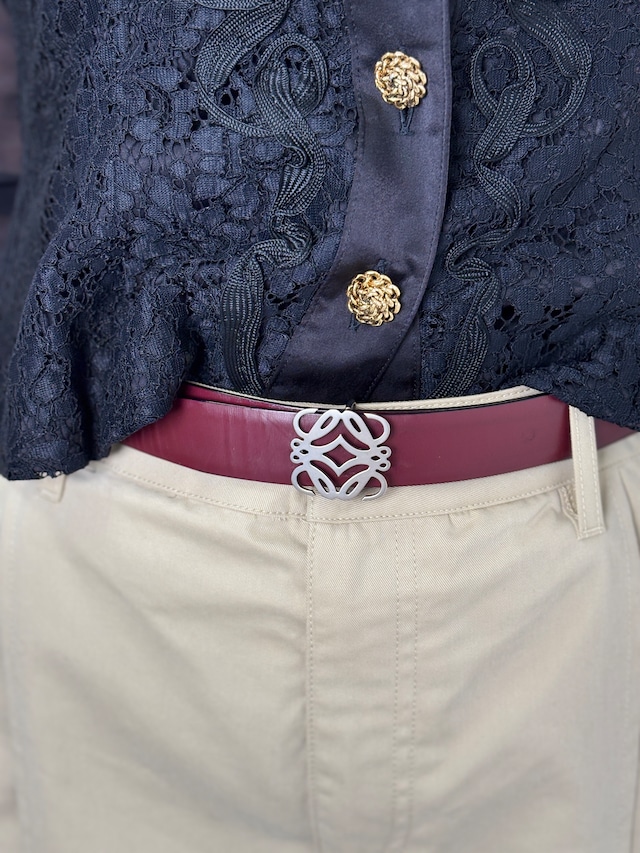 LOEWE ロエベ ベルト ブラック×バーガンディ アナグラム レザー 28-70 リバーシブル vintage ヴィンテージ オールド nfn2n8