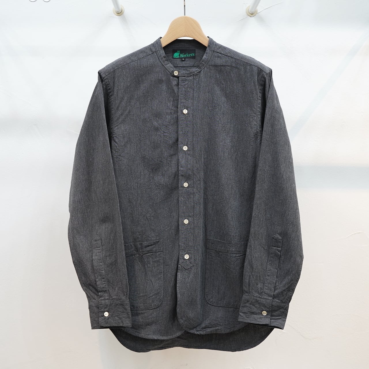 Workers(ワーカーズ) バンドカラーシャツ ブラックシャンブレー
