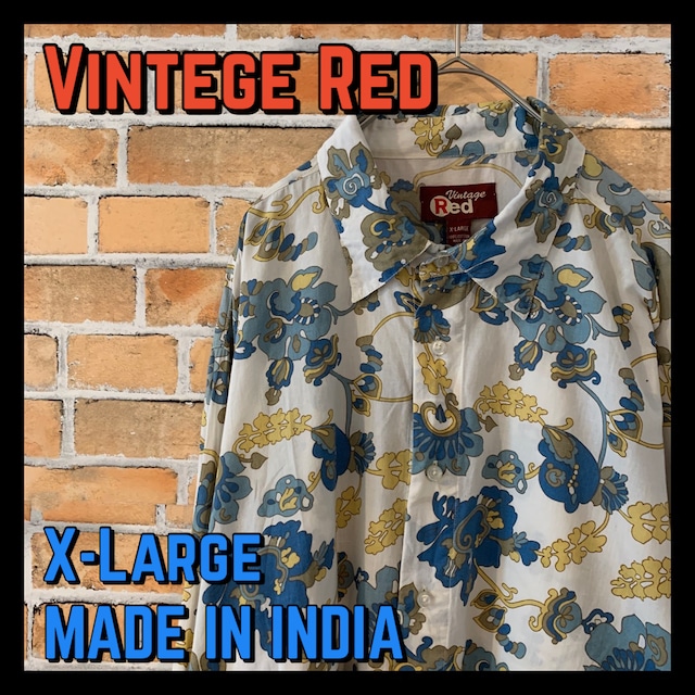 【Vintege Red】 長袖 柄シャツ XLアメリカ古着 綿