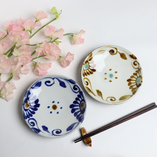 やちむん 拓美窯 5寸皿 唐草 Yachimun Plate 15cm Arabesque #025