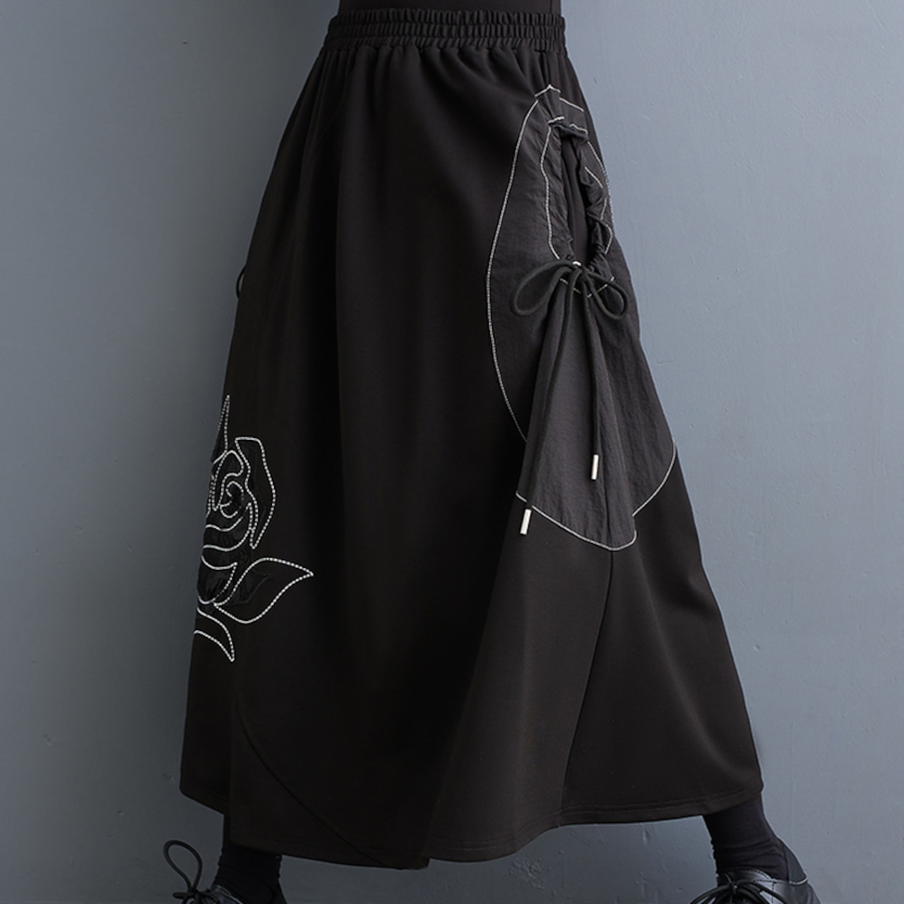 立体フラワー刺繍 トップス&スカート セットアップ 00037